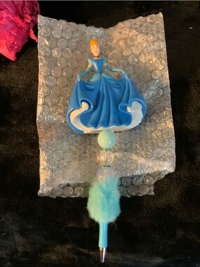 Blue Cinderella Dress Decorative Pen with Fluff
